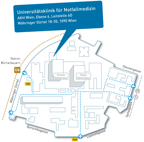 Lageplan der Universitätsklinik für Notfallmedizin
